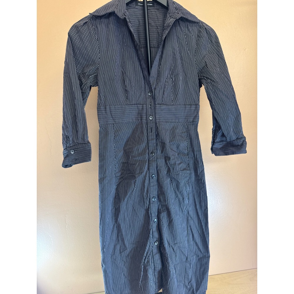 Express Design Studio Black Pinstripe Button Front 3/4 Sleeve Shirt Dress Size 0